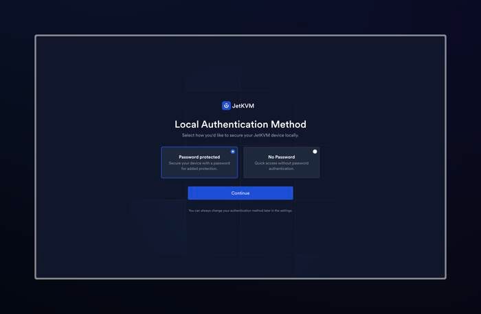 The JetKVM interface running in dark mode.